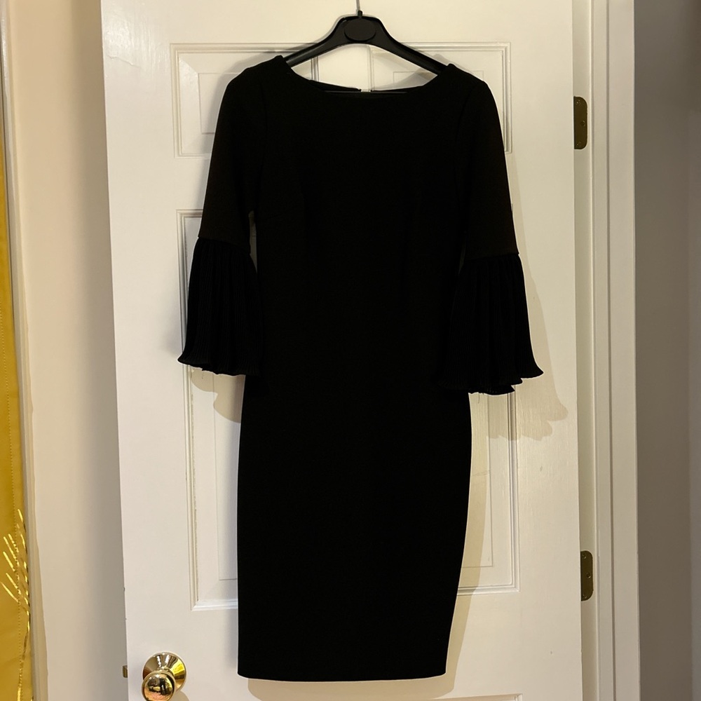 Calvin Klein Black Dress with Pleated Sleeves